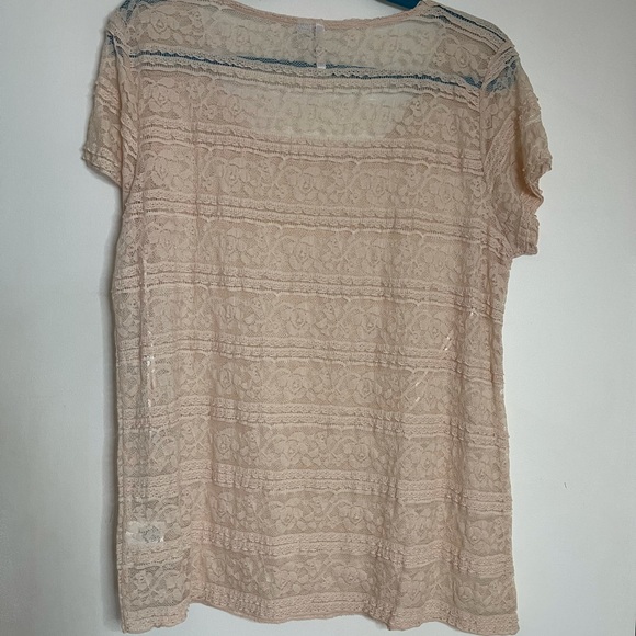 Elle peach nude lace ruffle tee shirt XL - Picture 5 of 6